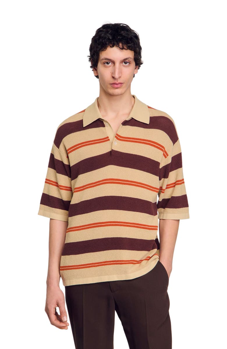 SANDRO Stripy knit polo shirt, Alternate, color,