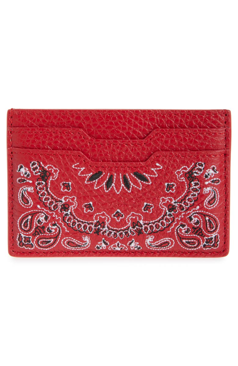 AMIRI Bandana Embroidered Leather Card Case, Alternate, color, Red