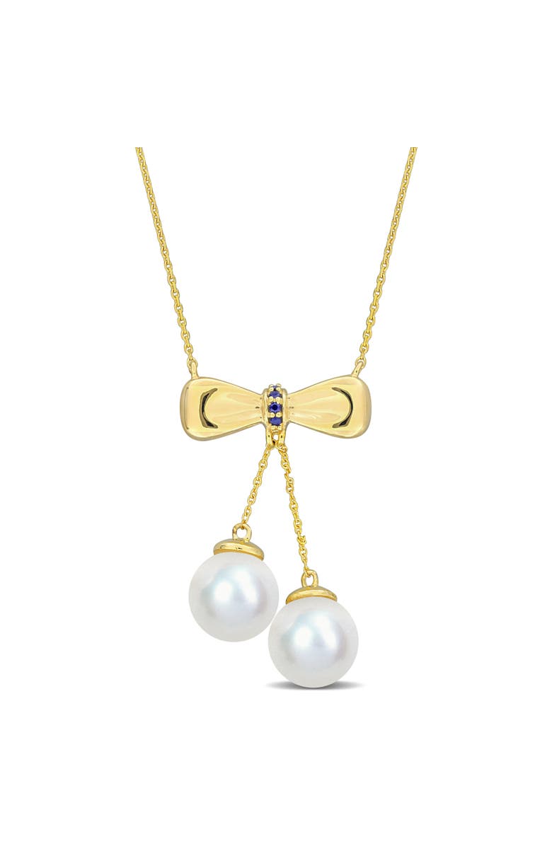 Julianna B. Cultured Pearl & Gem Bow Drop Necklace 10k, Main, color, Sapphire