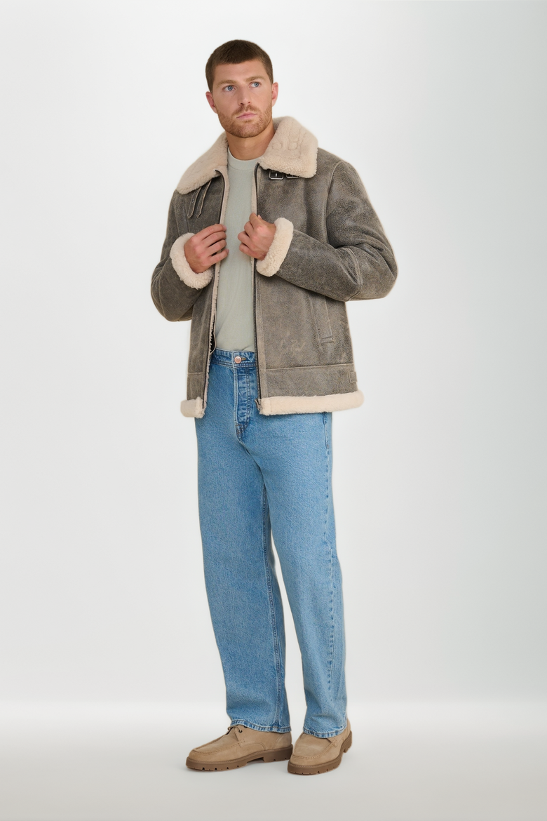 Rupert Shearling Aviator Jacket, Alternate, color, Grey