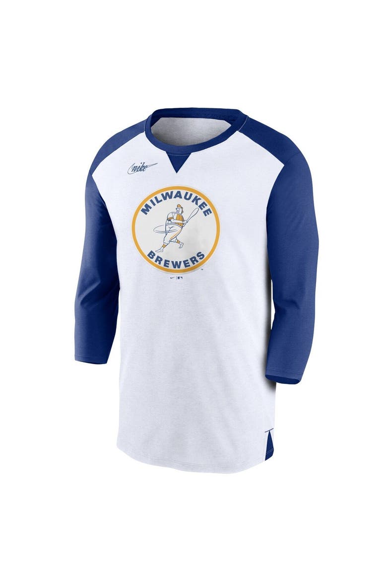 Men's Nike White/Royal Milwaukee Brewers Rewind 3/4-Sleeve T-Shirt, Alternate, color, White