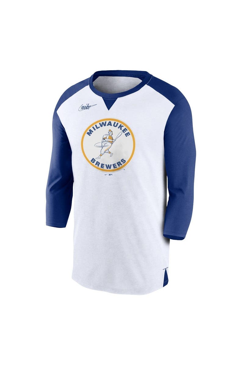 Nike Men's Nike White/Royal Milwaukee Brewers Rewind 3/4-Sleeve T-Shirt, Alternate, color, White