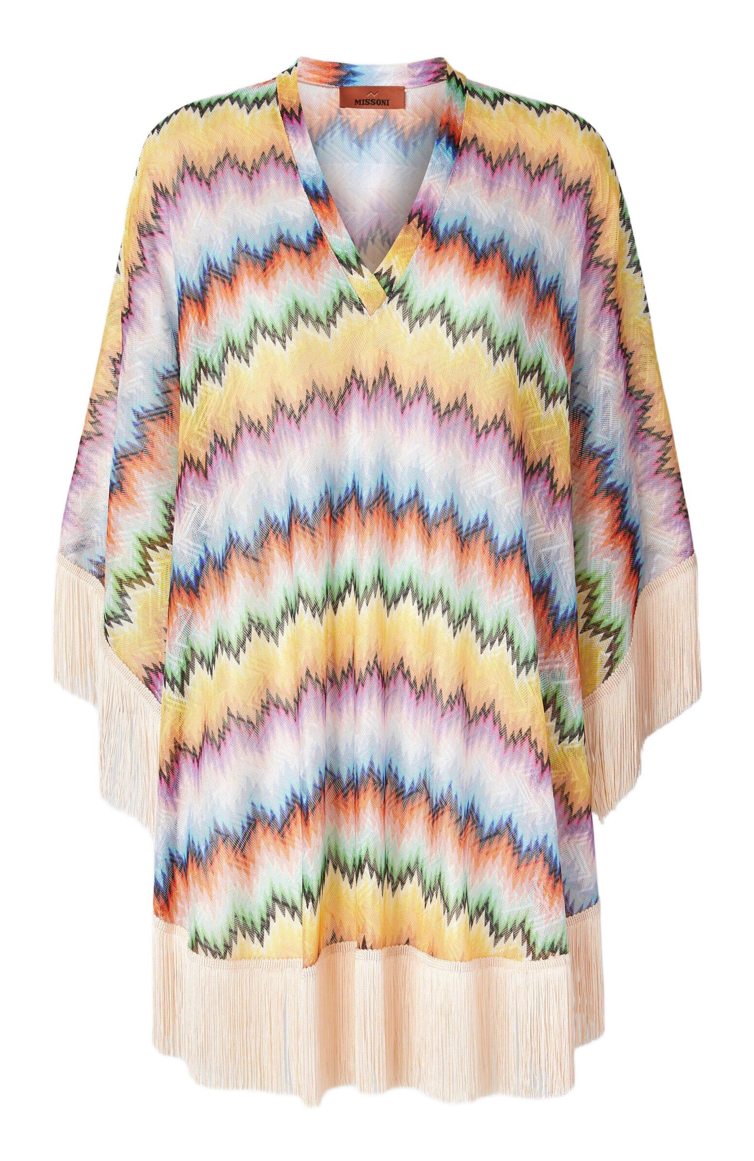 Short Caftan With Fringes And Gradient Stripe Print - image 2