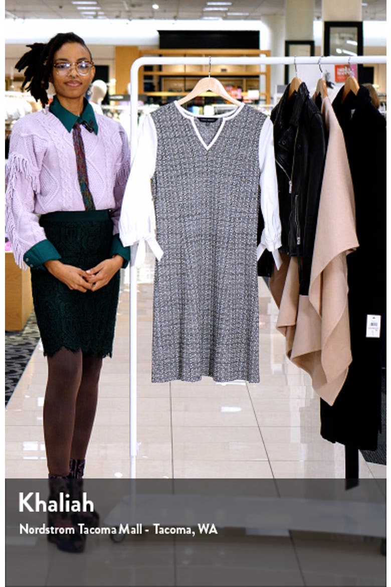Contrast Sleeve Tweed A-Line Dress video