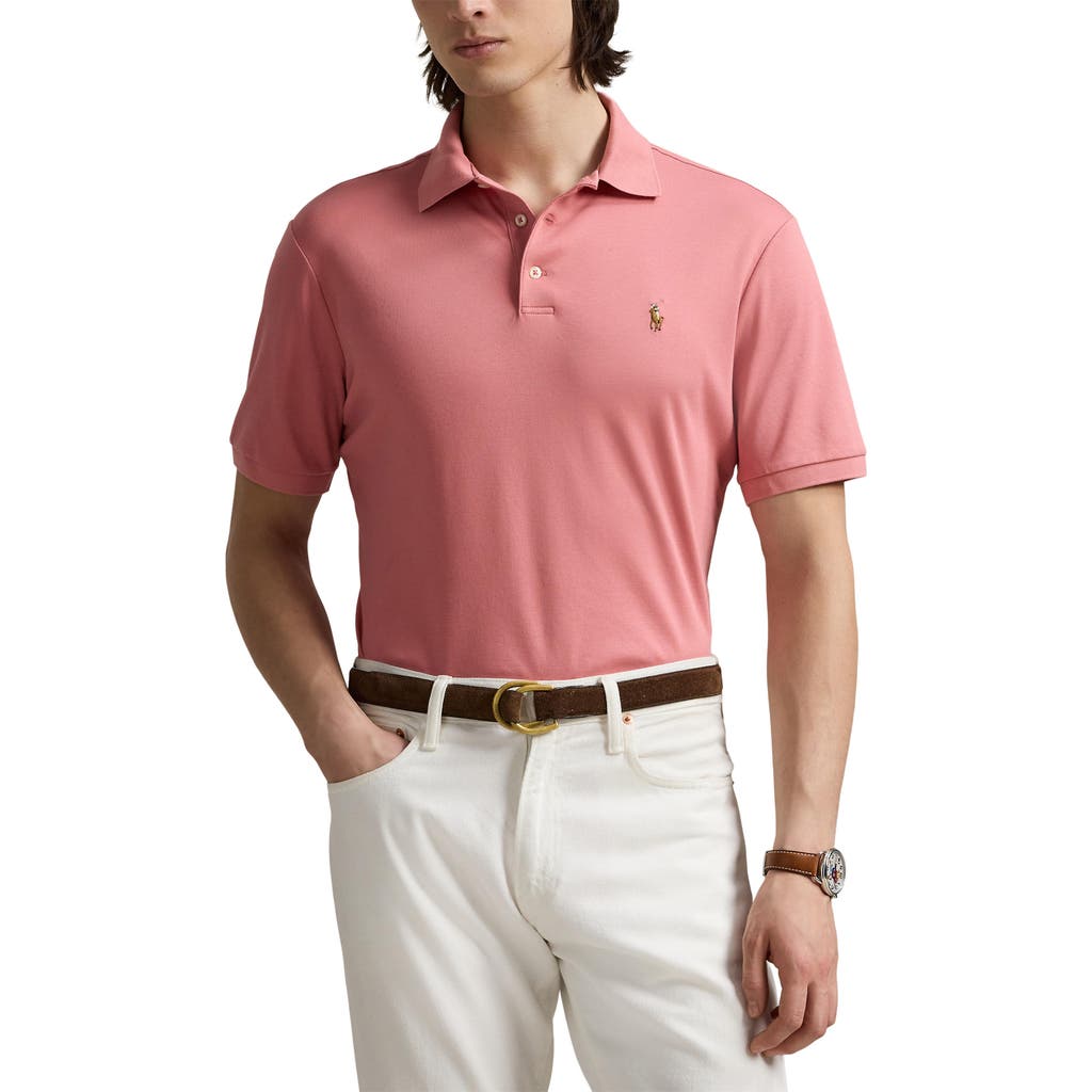 Polo Ralph Lauren Player Logo Slim Fit Pique Polo In Washed Red In Pink
