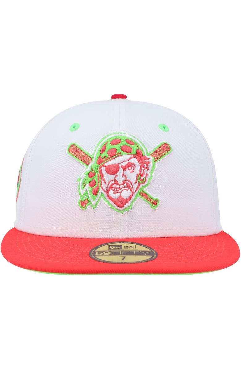 New Era Men's New Era White/Coral Pittsburgh Pirates Three Rivers Stadium 30th Anniversary Strawberry Lolli 59FIFTY Fitted Hat, Alternate, color,