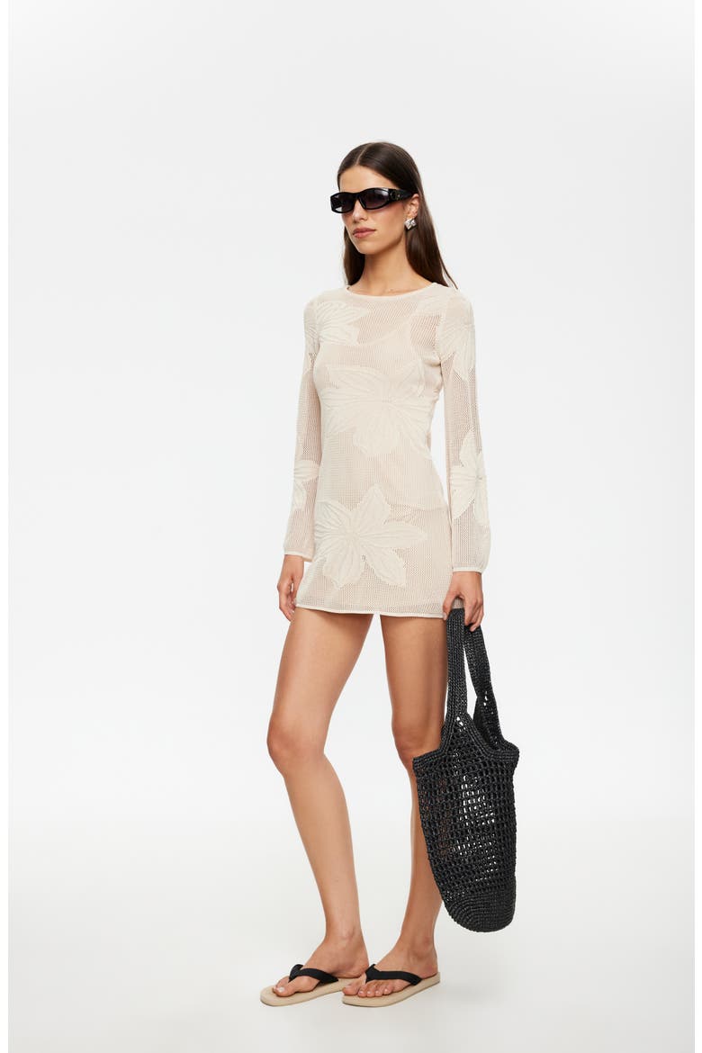 Solace Open Stitch Long Sleeve Minidress, Alternate, color, SAND