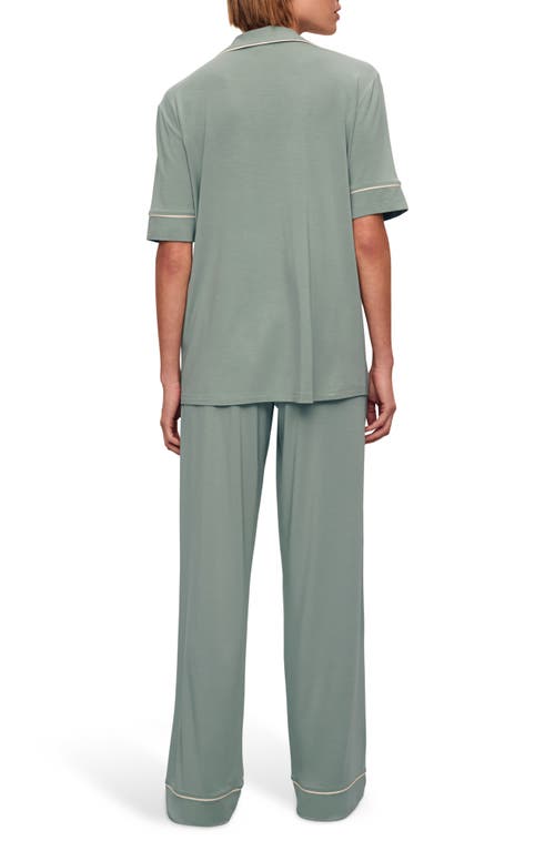 Shop Eberjey Gisele Short Sleeve Jersey Knit Pajamas In Eucalyptus/ivory