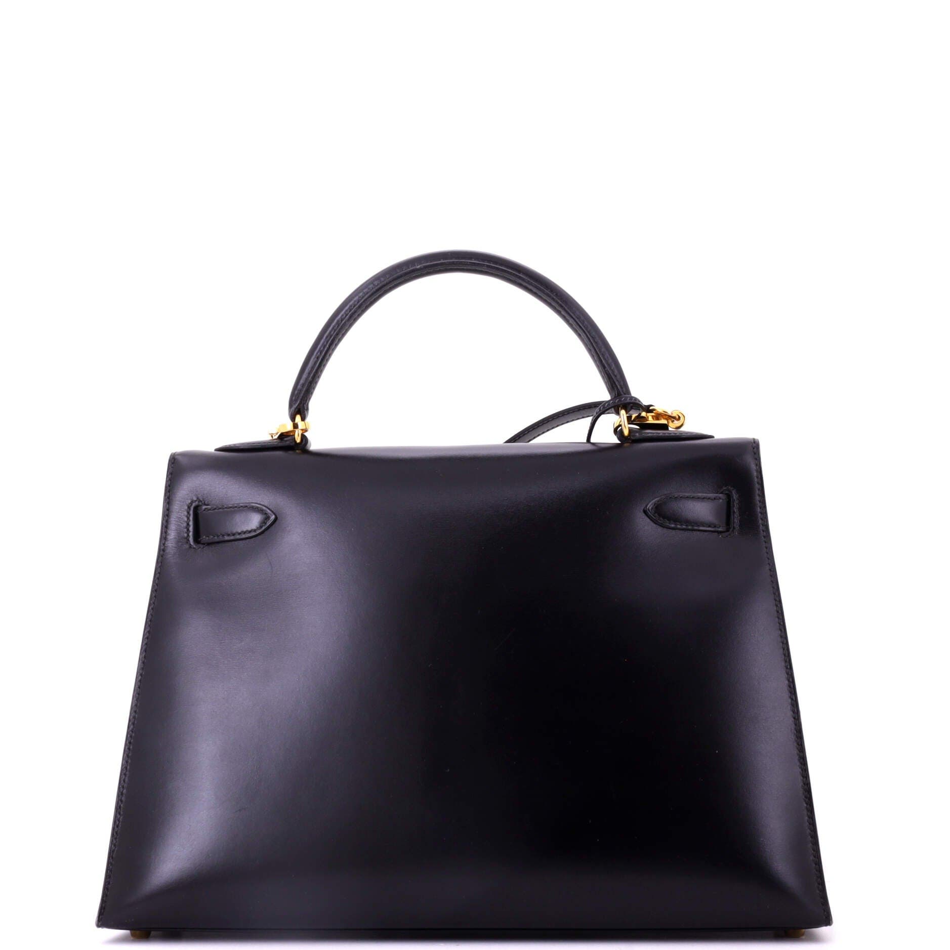 Pre-Owned Hermes Kelly Handbag Black Box Calf with Gold Hardware 32, Alternate, color, Noir