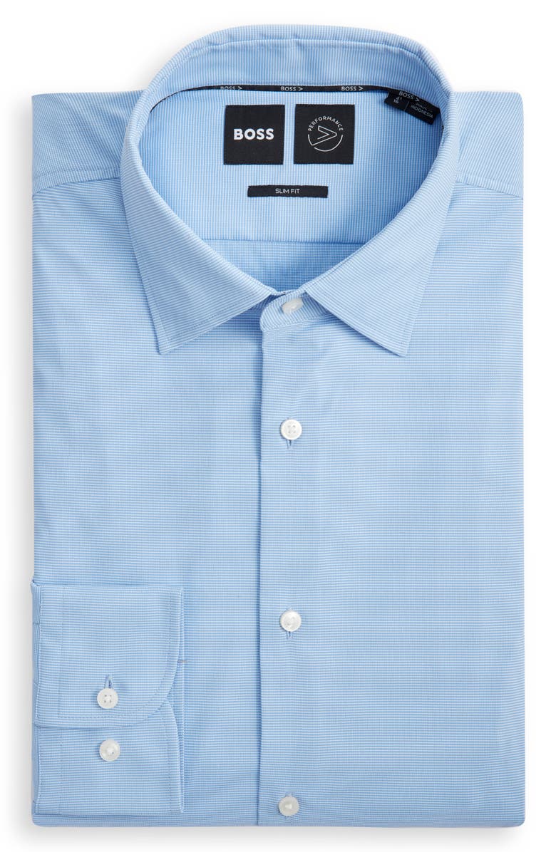 BOSS Hank Kent Slim Fit Performance Stretch Dress Shirt, Main, color, Light/ Pastel Blue