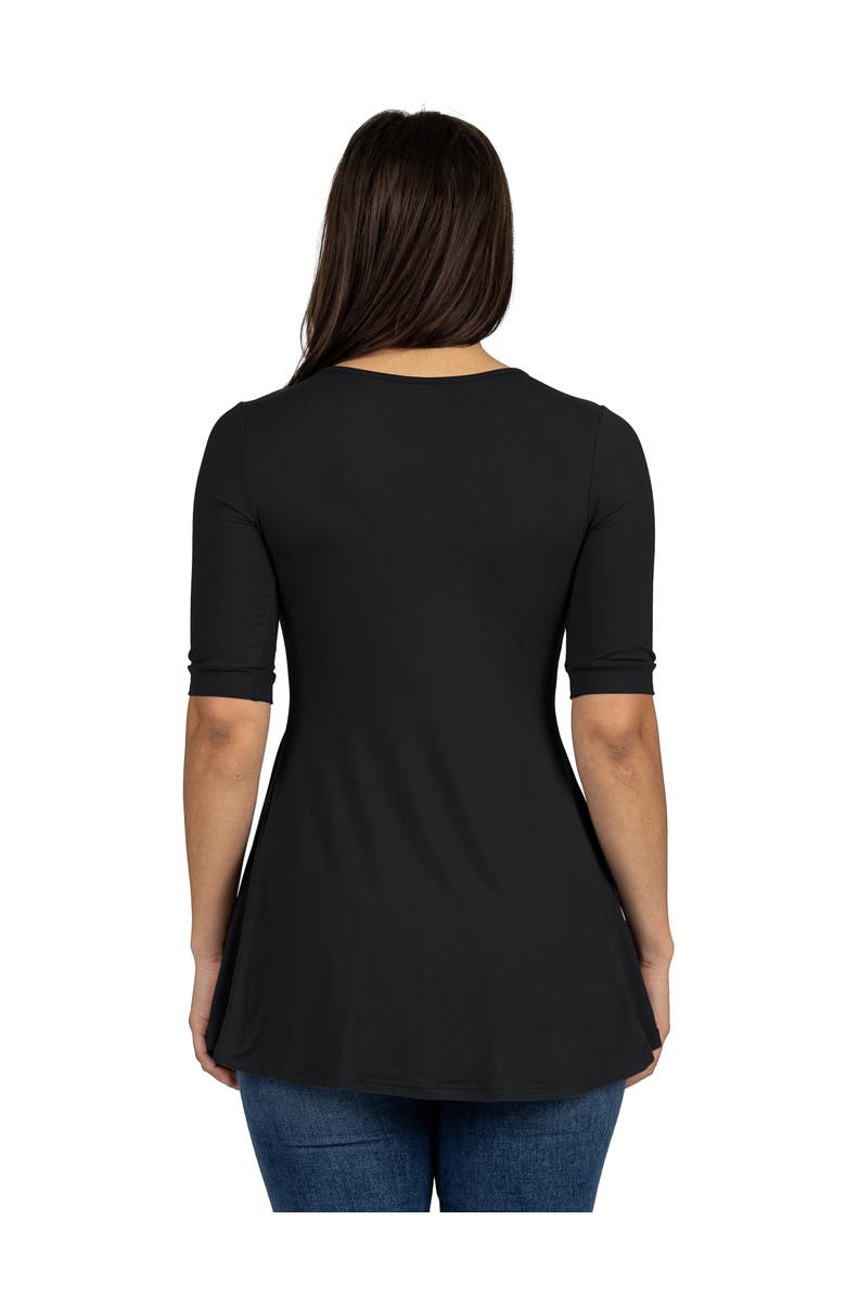 24seven Comfort Apparel Short Sleeve Tunic Top with Button Detail, Alternate, color, Black