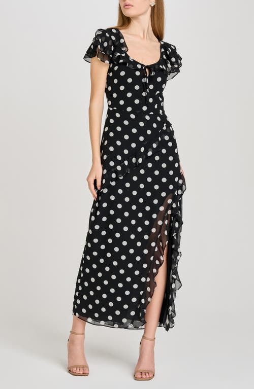 Wayf Violetta Polka Dot Ruffle Sleeve Dress In Black Polka Dot