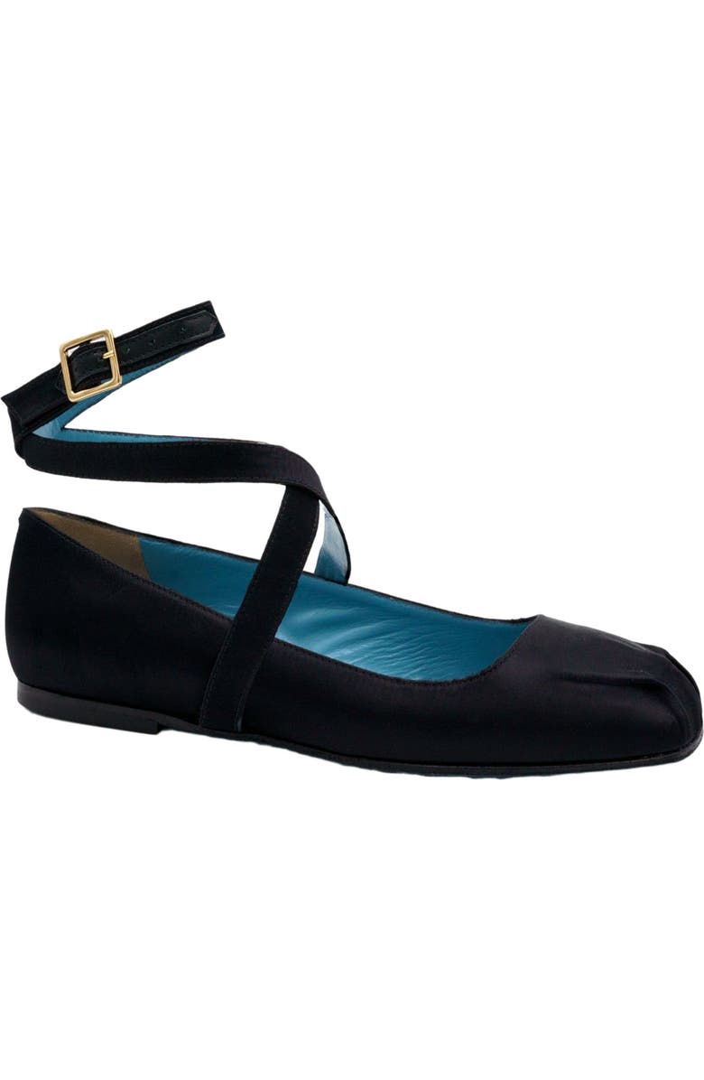 Valentina Rangoni Birba Ankle Strap Ballerina, Main, color, Black Satin