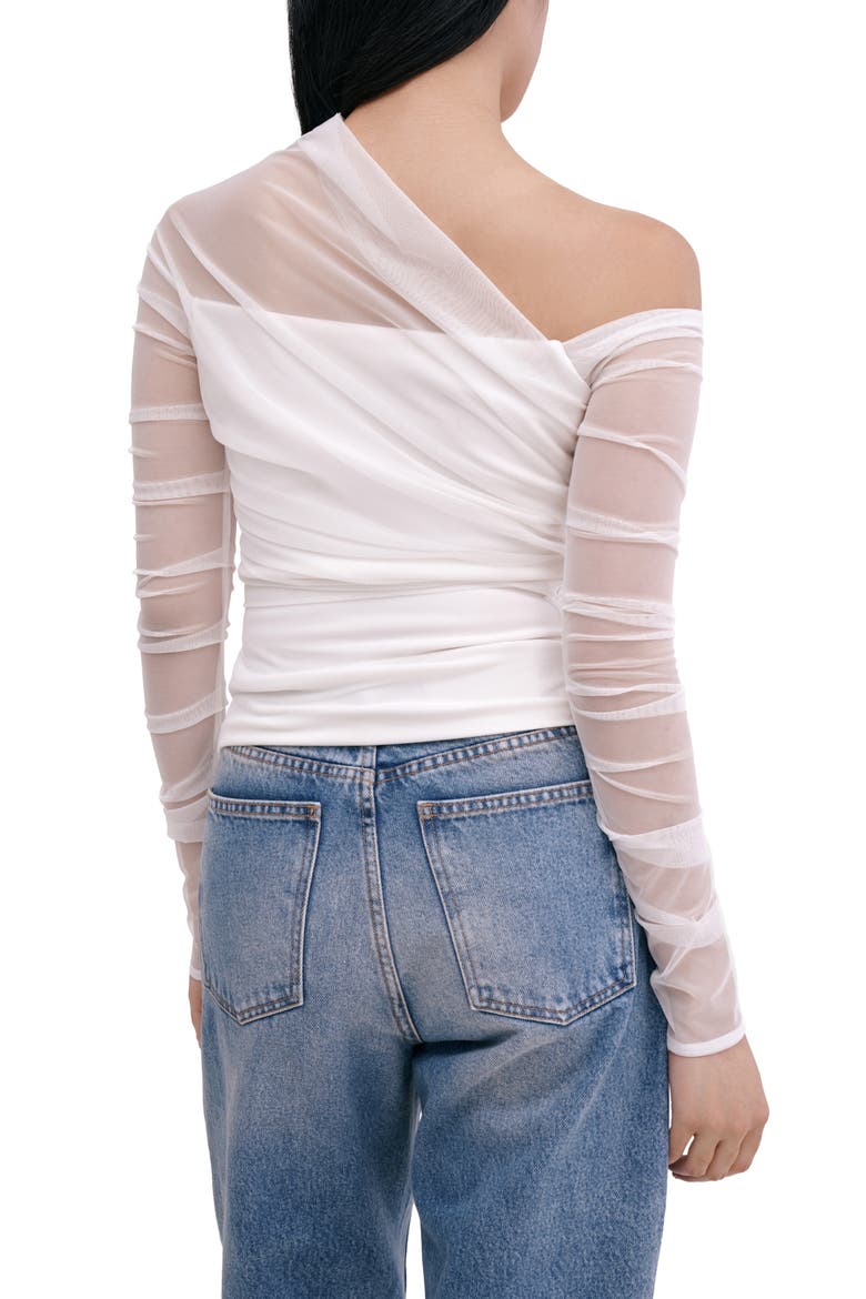 Monroe One-Shoulder Mesh Overlay Top, Alternate, color, OFF WHITE
