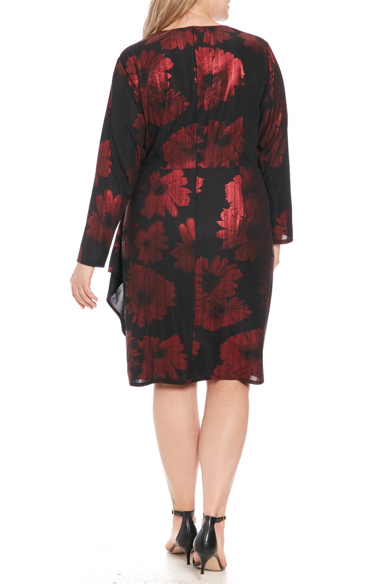 Floral Long Sleeve Faux Wrap Dress, Alternate, color, BLACK/ RED