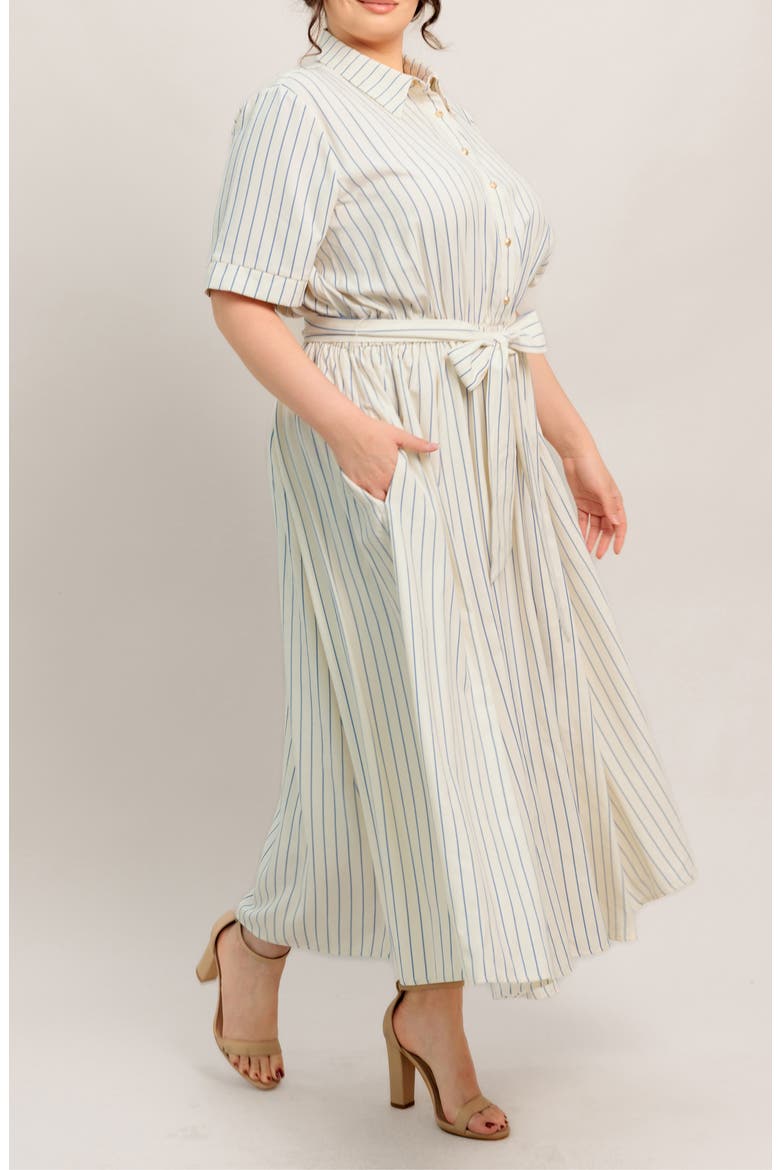 Stripe Tie Waist Midi Dress, Alternate, color, IVORY/ BLUE