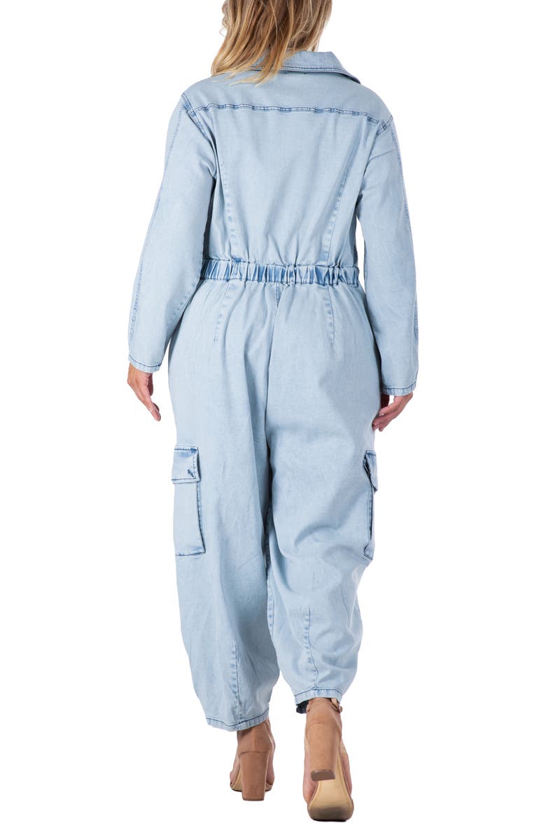 Standards & Practices Cargo Long Sleeve Denim Jumpsuit, Alternate, color, Bleached Blue