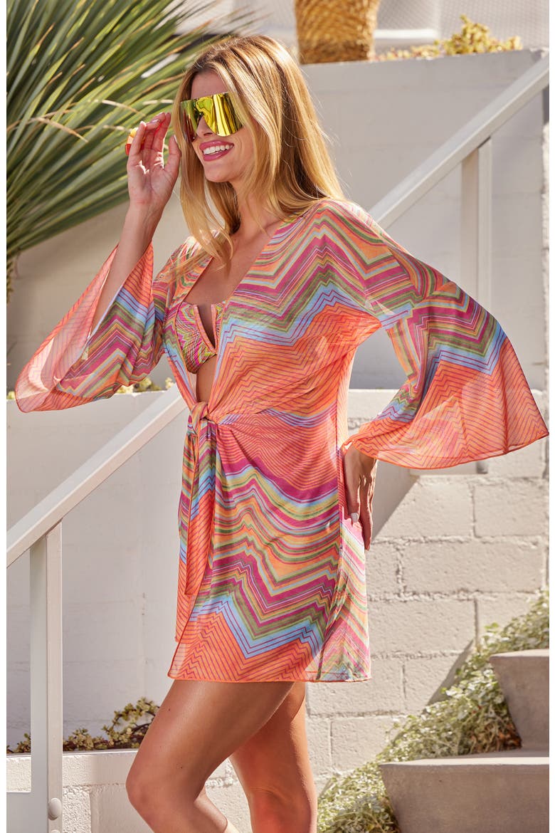Summer Sunrise Tie Front Tunic, Alternate, color, ORANGE MULTI
