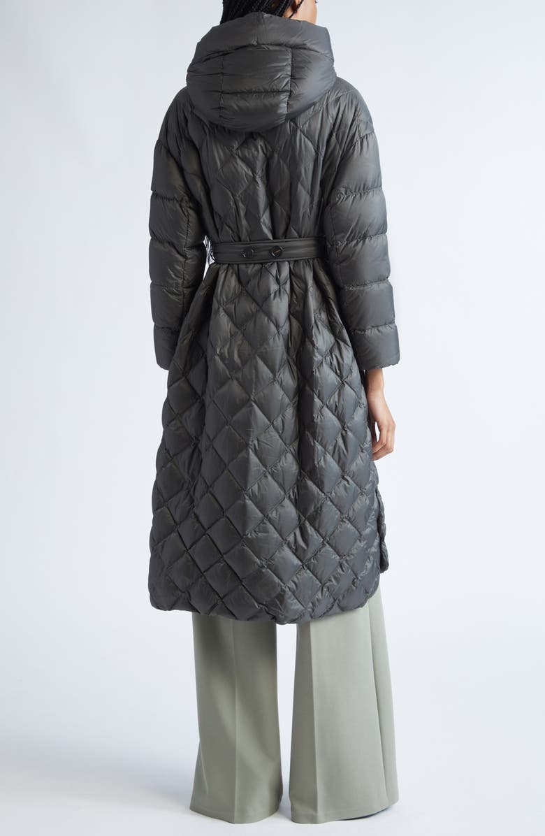 Max Mara The Cube Trepar Diamond Quilted Down Longline Coat, Alternate, color, Green