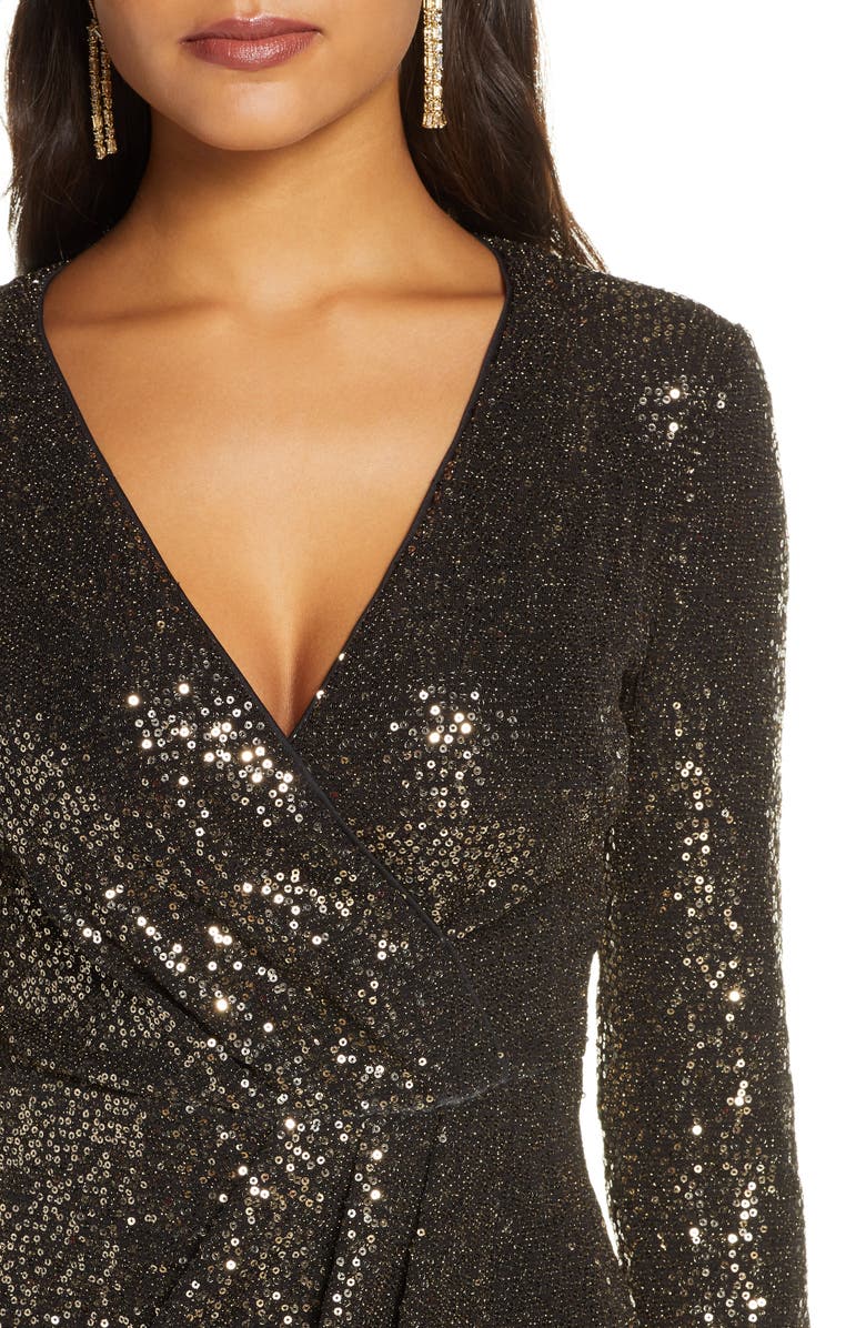 Eliza J Faux Wrap Sequin Cocktail Dress, Alternate, color,