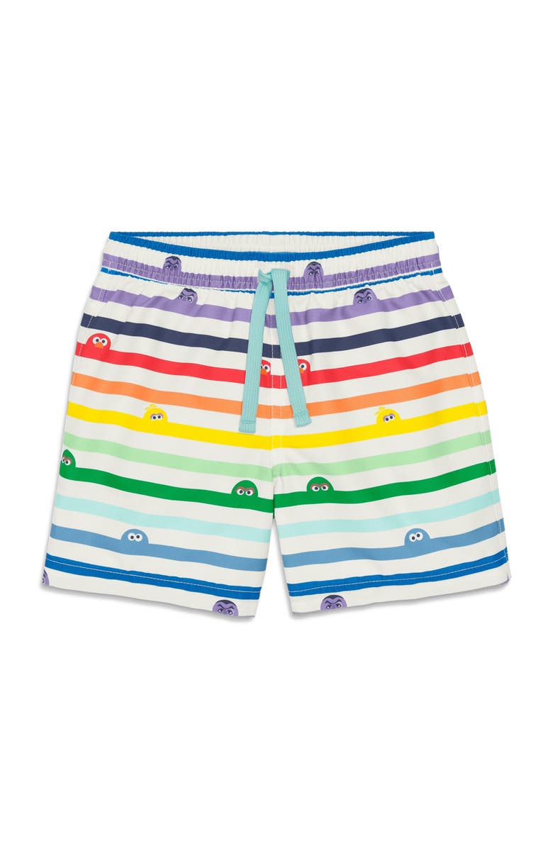 Primary Kids Sesame Street Swim Trunk, Main, color, White Sesame Street Stripes