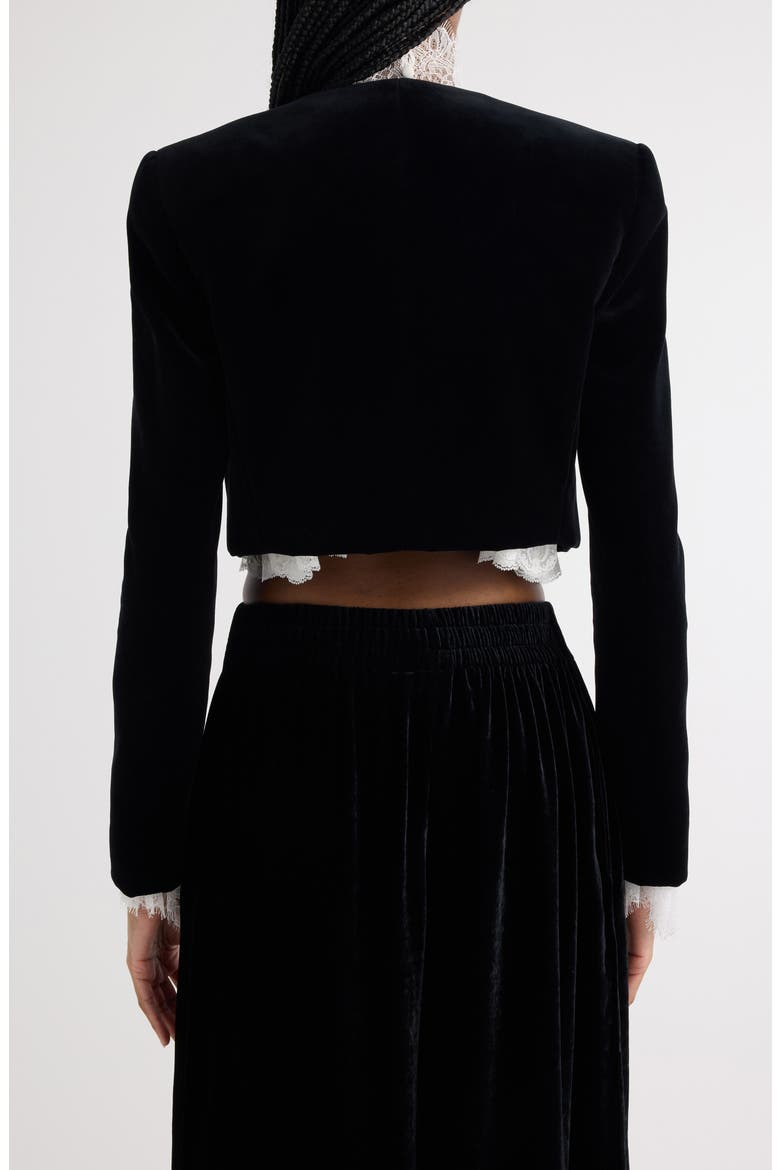 Scalloped Open Front Velveteen Crop Jacket, Alternate, color, BLACK