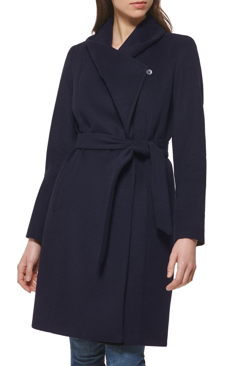 Slick Wool Blend Wrap Coat