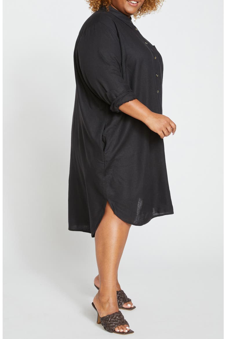 Seaside Long Sleeve Linen Blend Shirtdress, Alternate, color, BLACK