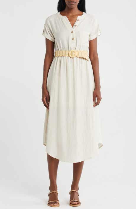 ZOE AND CLAIRE Short Sleeve Belted Shirtdress