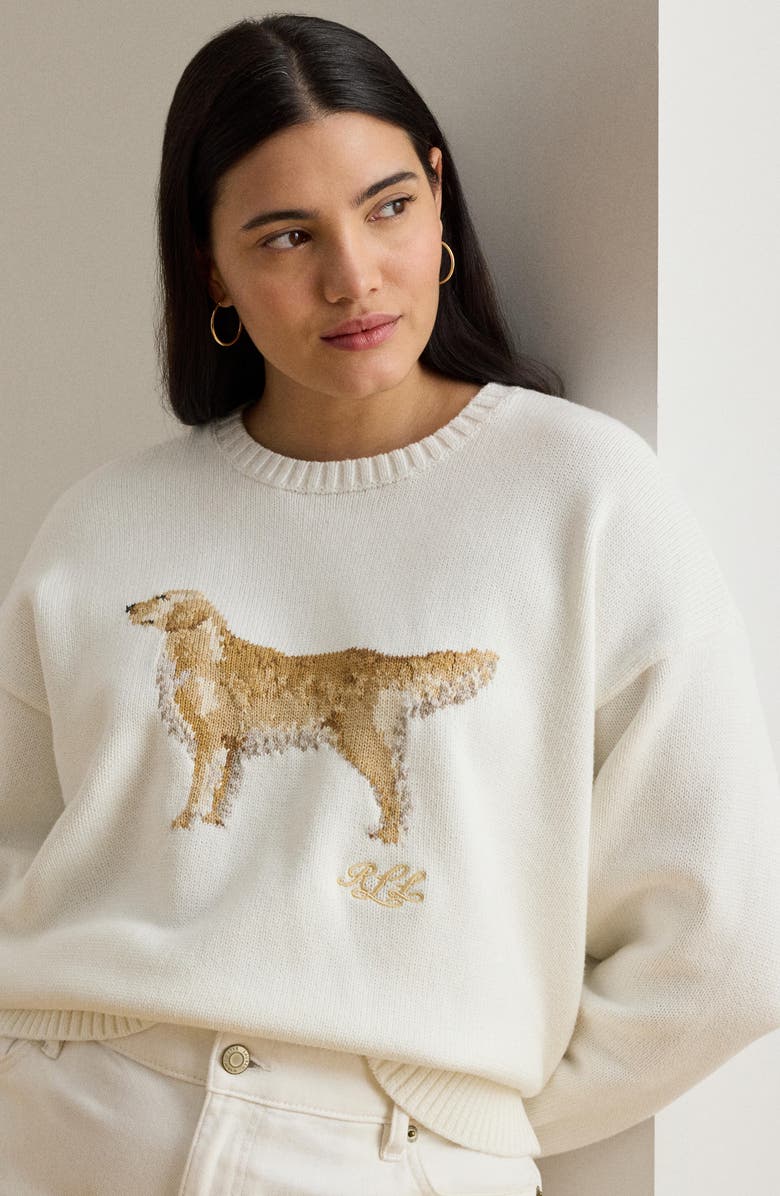 Lauren Ralph Lauren Intarsia Dog Sweater, Alternate, color, White Multi