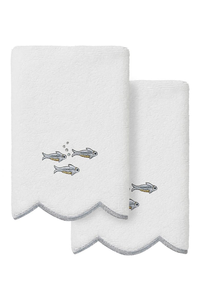 2-Piece Fish School Turkish Cotton Fingertip Towel Set, Main, color, WHITE/ GRAY