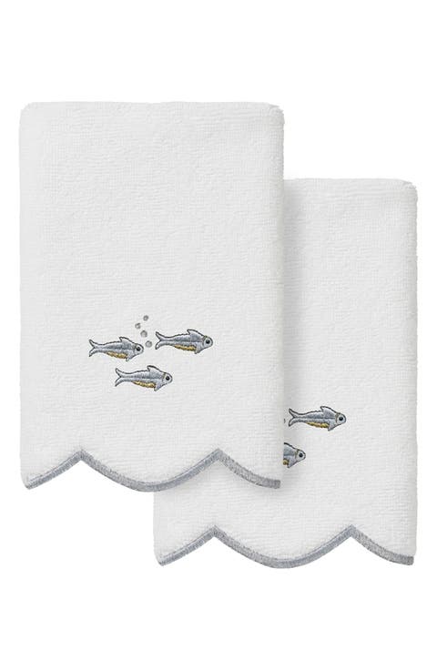2-Piece Fish School Turkish Cotton Fingertip Towel Set