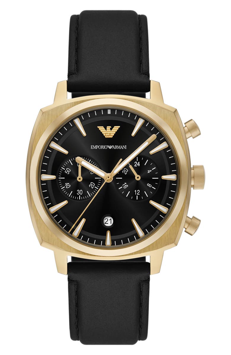 Emporio Armani Chronograph Leather Strap Watch, 40mm, Main, color, 
