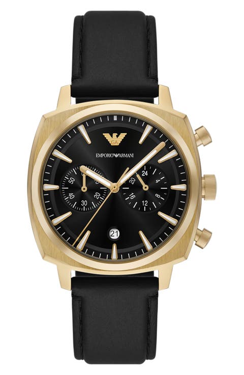 Chronograph Leather Strap Watch, 40mm
