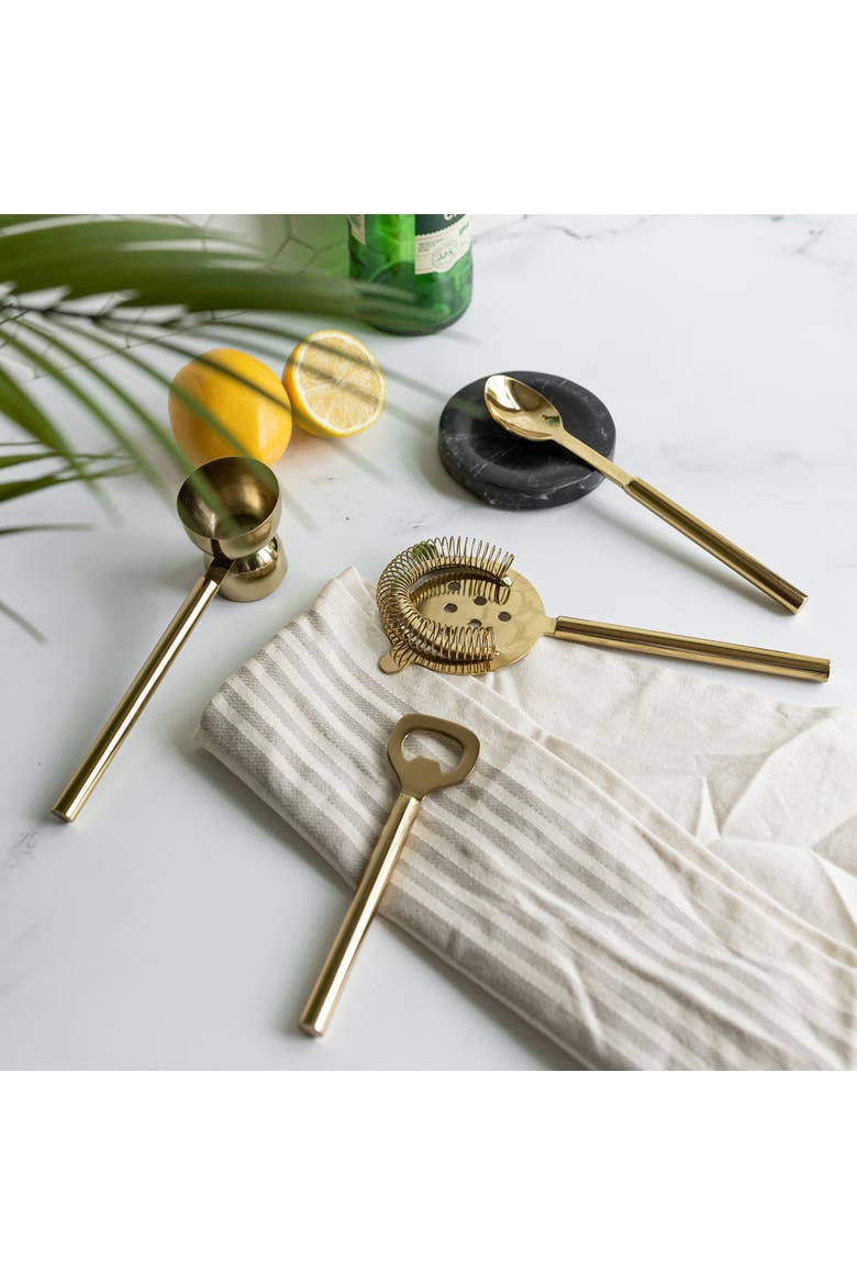 Set of 4 Bar Tools Brass Finish Metal, Alternate, color, Gold