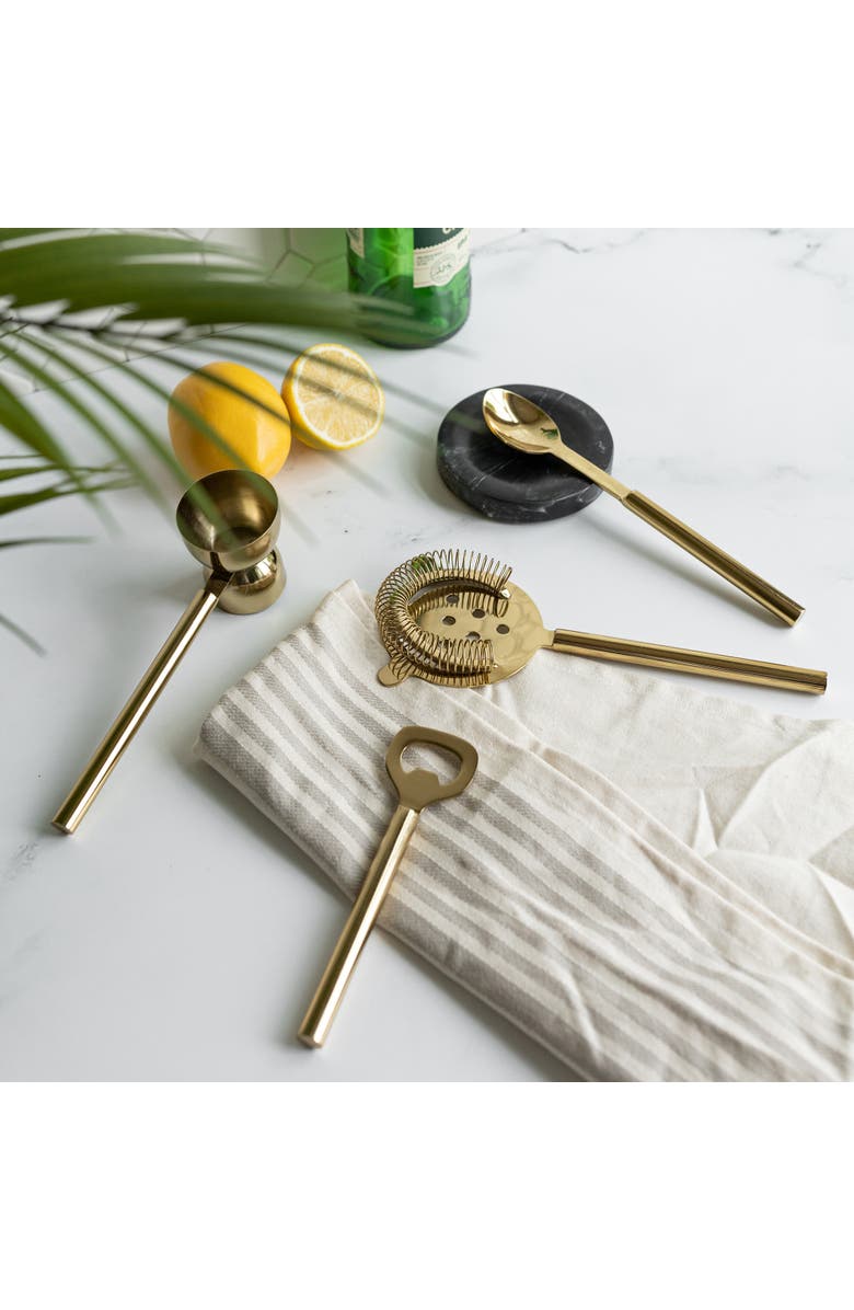 Foreside Home and Garden Set of 4 Bar Tools Brass Finish Metal, Alternate, color, Gold