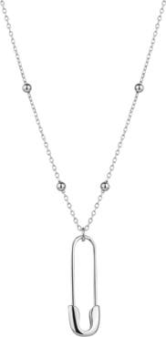 Spero London Sterling Silver Safety Pin Necklace With Beaded Satellite Chain