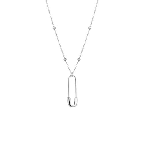 Spero London Sterling Silver Safety Pin Necklace With Beaded Satellite Chain In Silver