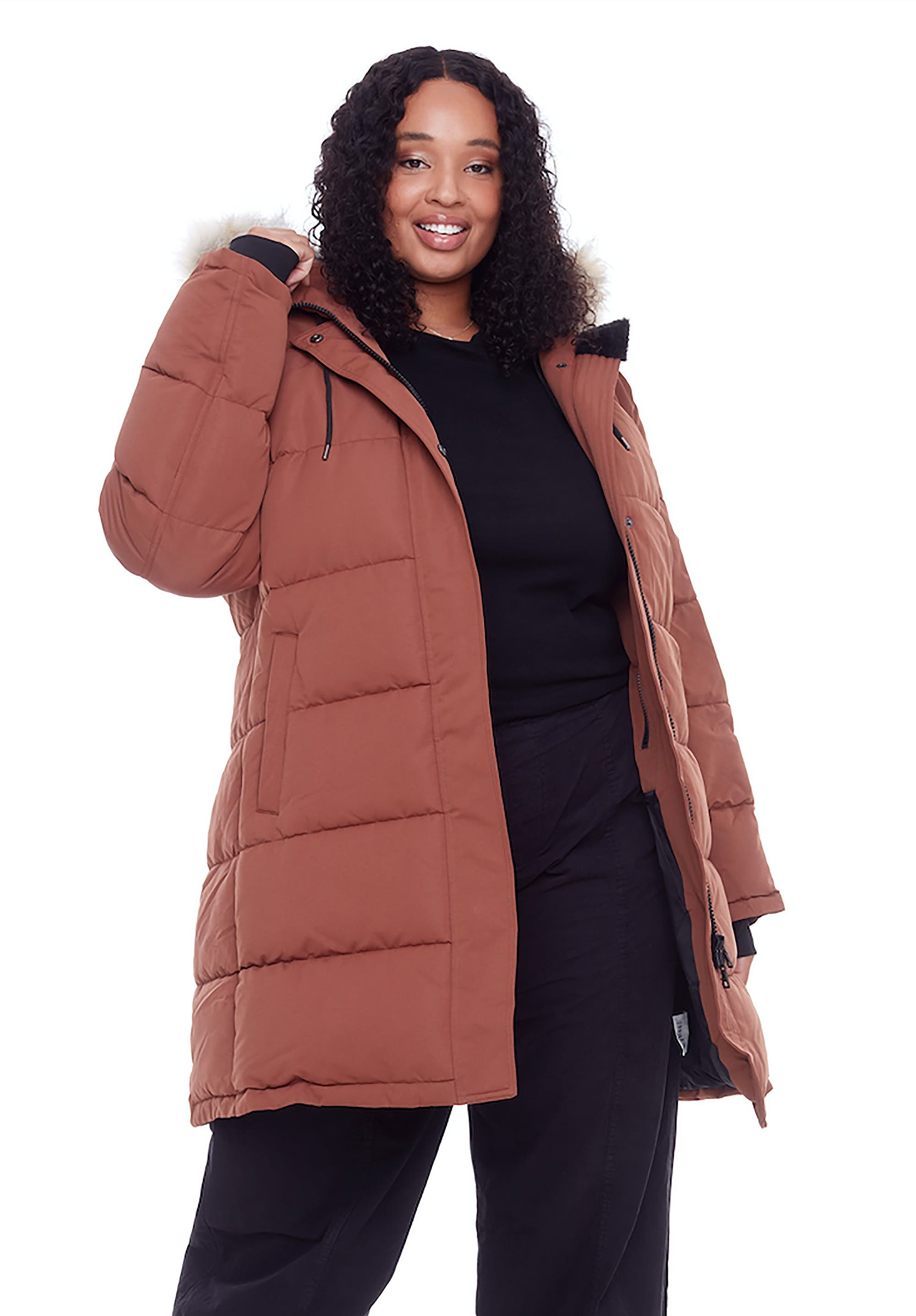 Alpine North AULAVIK PLUS SIZE - Vegan Down Mid-length Hooded Parka Coat in Maple 