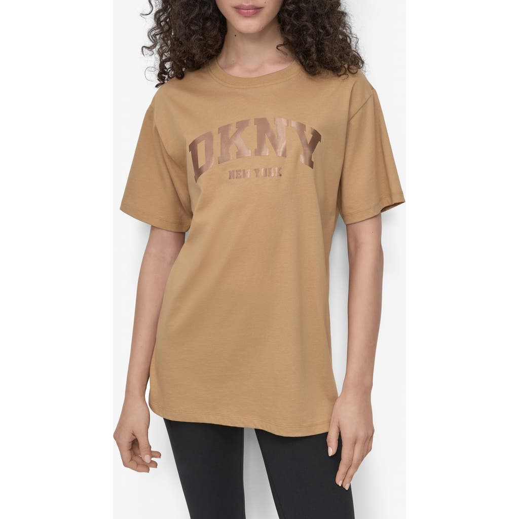 Dkny Varsity Satin Logo Oversize T-shirt In Neutral