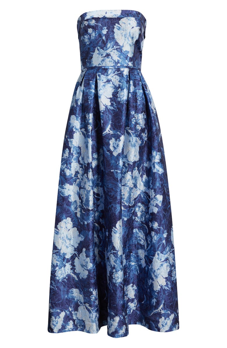 Tahari ASL Crinkled Floral Gown, Alternate, color, Navy