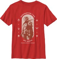 Star Wars: The Mandalorian and Grogu Boy's Star Wars The Mandalorian and Grogu Wherever I Go He Goes Logo Graphic T-Shirt