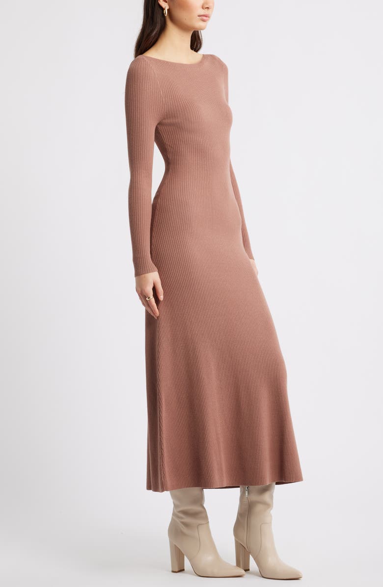 Open Edit Long Sleeve Rib Maxi Dress, Alternate, color, Brown Topaz