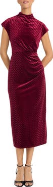 Maggy London Cap Sleeve Textured Velvet Midi Dress