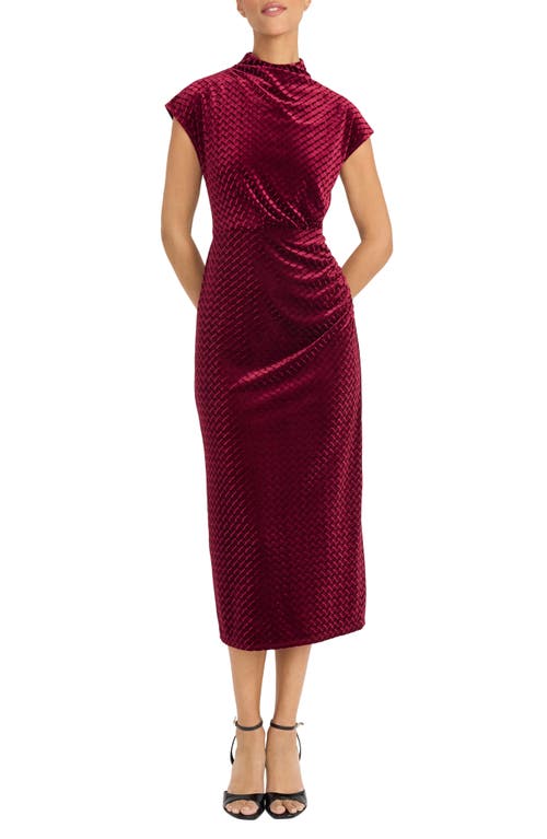 Maggy London Cap Sleeve Textured Velvet Midi Dress in Cabernet  product