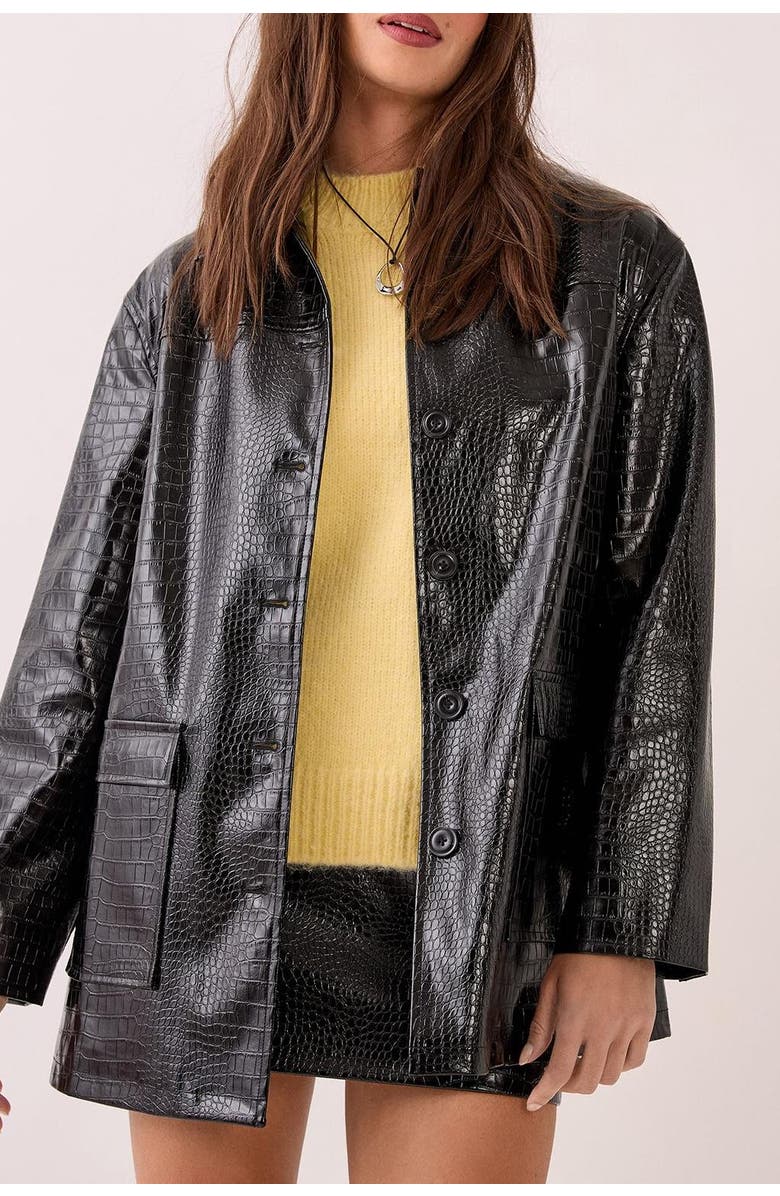 NASTY GAL Croc Vinyl Faux Leather Clean Jacket, Alternate, color, Black