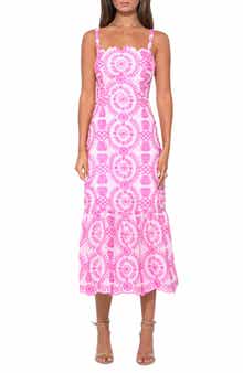Raelynn Lace-Up Embroidered Midi Dress