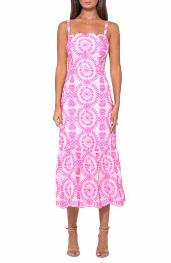 Raelynn Lace-Up Embroidered Midi Dress
