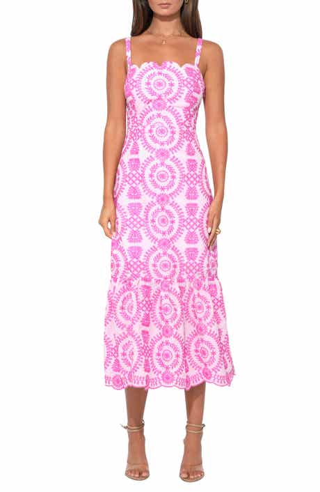 Raelynn Lace-Up Embroidered Midi Dress