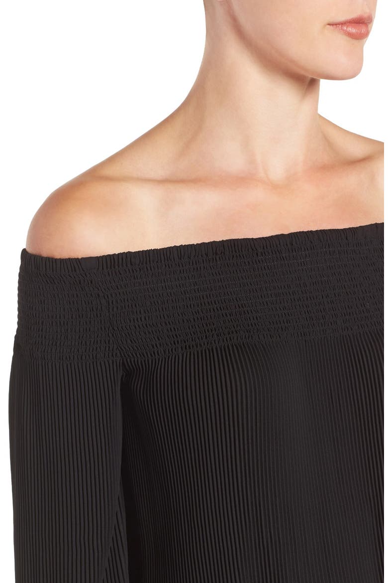 Pleated Off the Shoulder Top, Alternate, color, BLACK